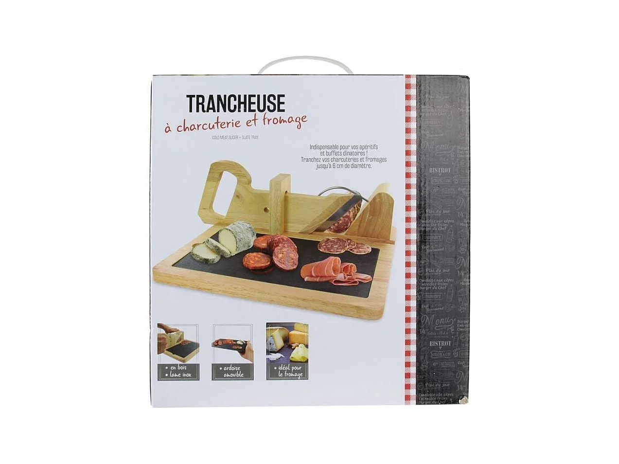 Trancheuse A Charcuterie Avec Plateau Ardoise Marron, Noir