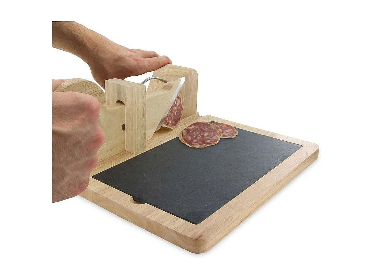 Trancheuse A Charcuterie Avec Plateau Ardoise Marron, Noir