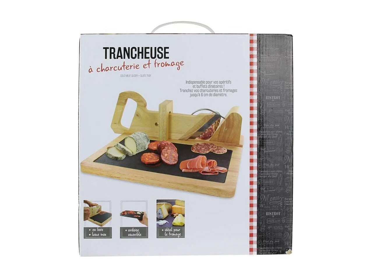 Trancheuse A Charcuterie Avec Plateau Ardoise Marron, Noir