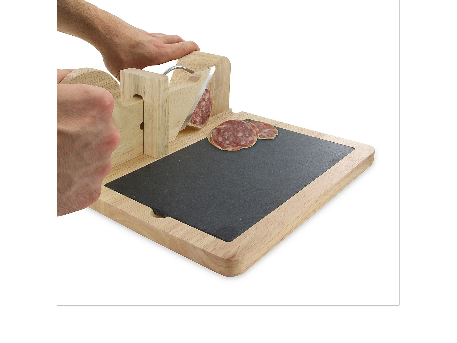 Trancheuse A Charcuterie Avec Plateau Ardoise Marron, Noir