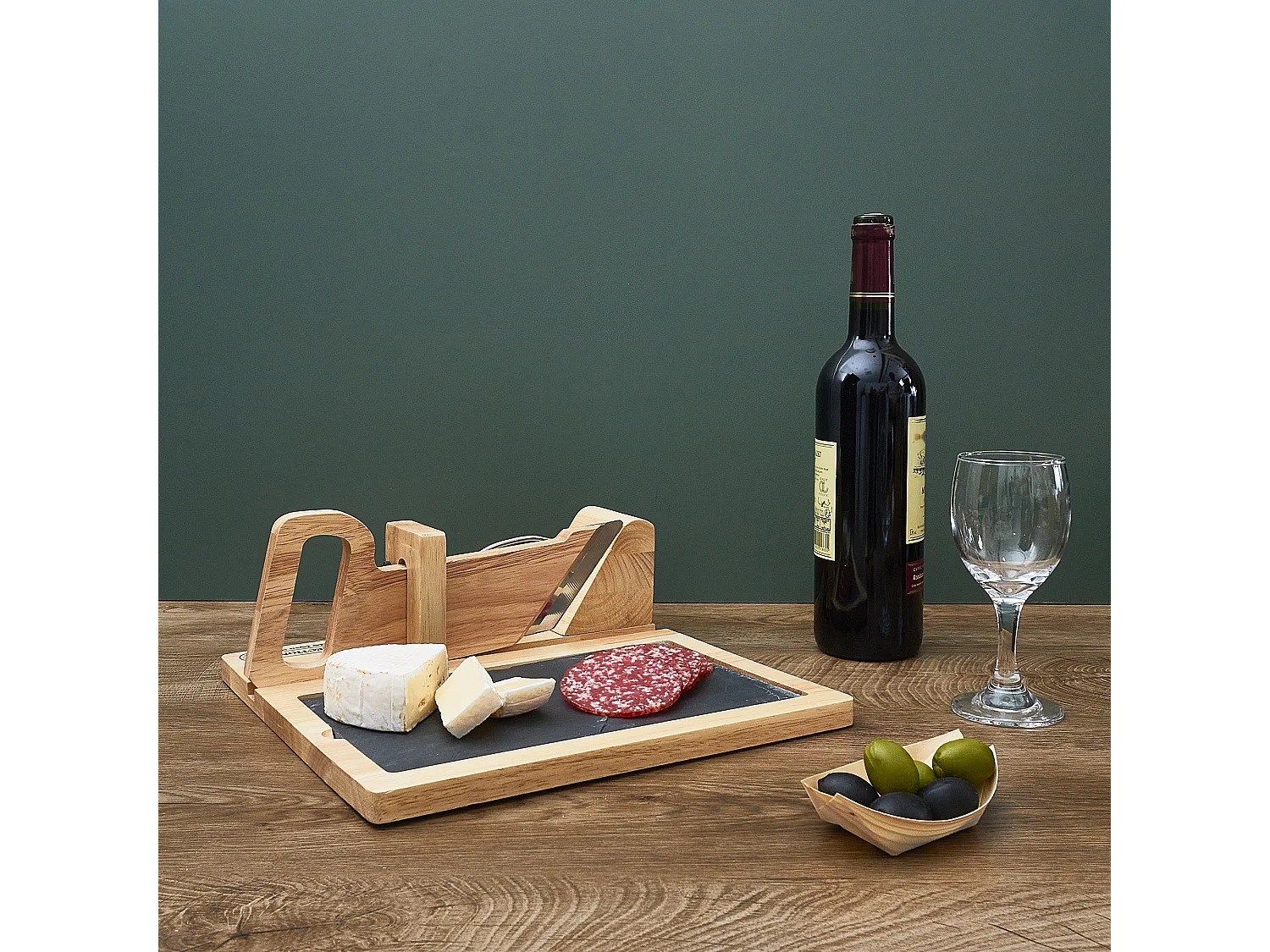 Trancheuse A Charcuterie Avec Plateau Ardoise Marron, Noir