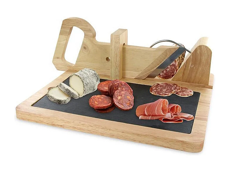 Trancheuse A Charcuterie Avec Plateau Ardoise Marron, Noir