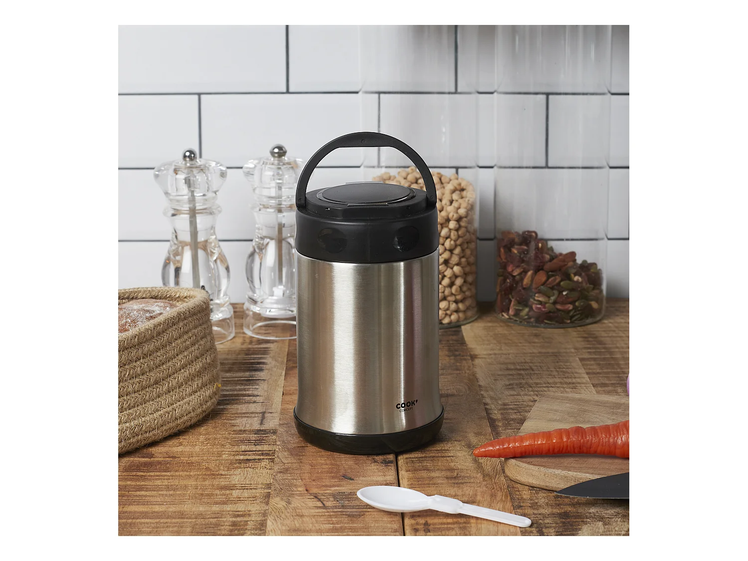 Bol A Soupe Isotherme Avec Couvert Inox 50cl Argent, Noir