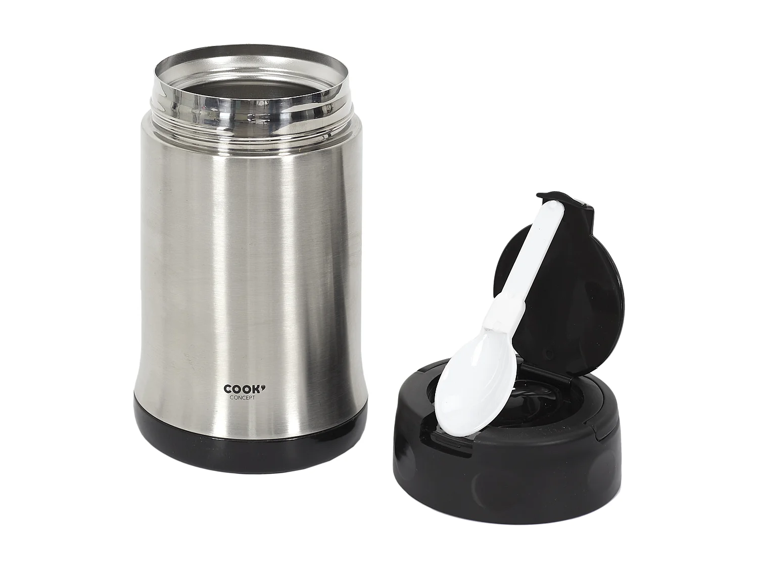 Bol A Soupe Isotherme Avec Couvert Inox 50cl Argent, Noir