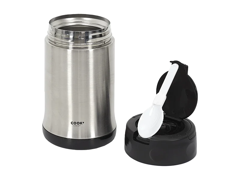 Bol A Soupe Isotherme Avec Couvert Inox 50cl Argent, Noir