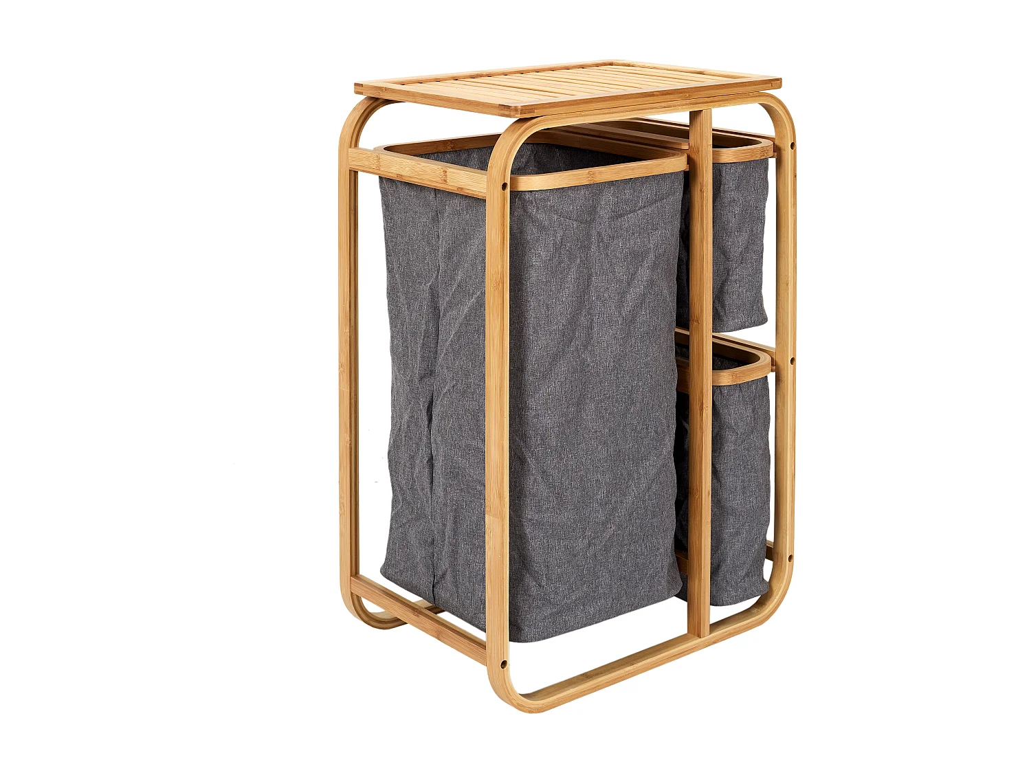 Rangement 3 Compartiments Support Bambou Gris