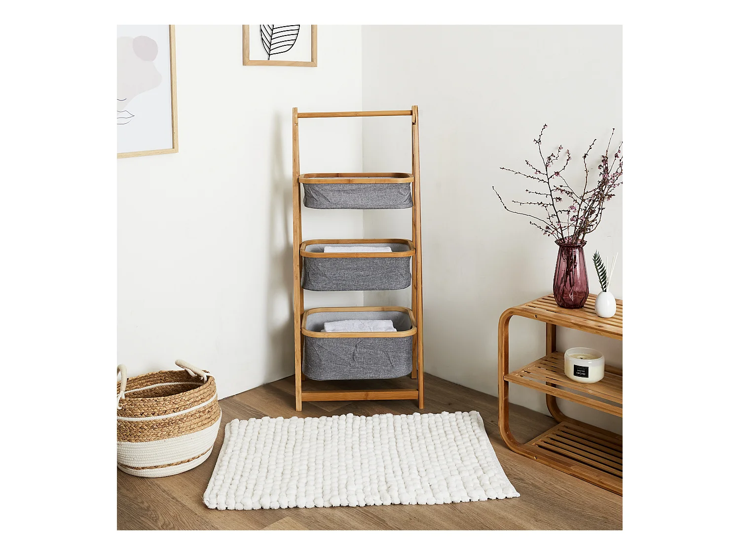 Etagere Rangement Bambou Gris