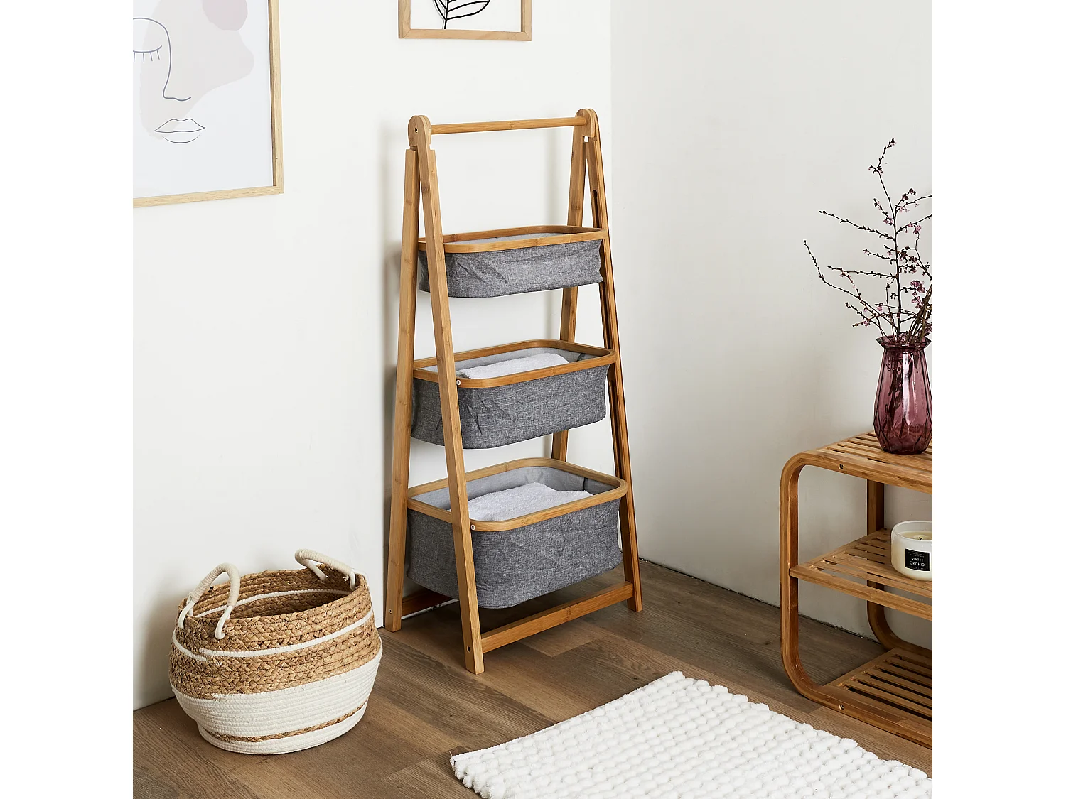 Etagere Rangement Bambou Gris