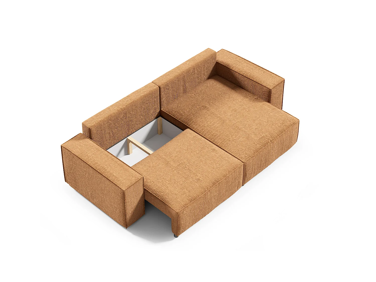 Vella mini-converteerbare hoekbank van corduroy. Opbergkist - 260 cm lengte (beige)