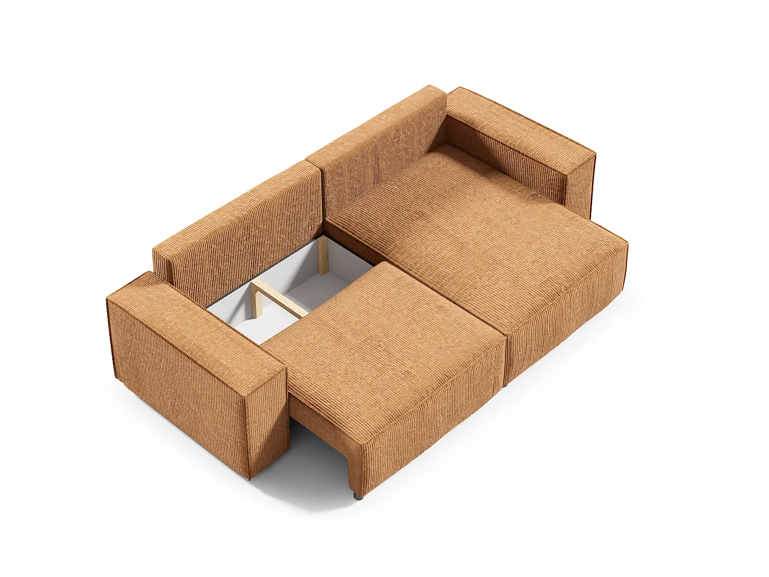 Canapé d'angle Convertible Vella Mini en Velours côtelé. Coffre de Rangement - 260 cm de Longueur (Beige)