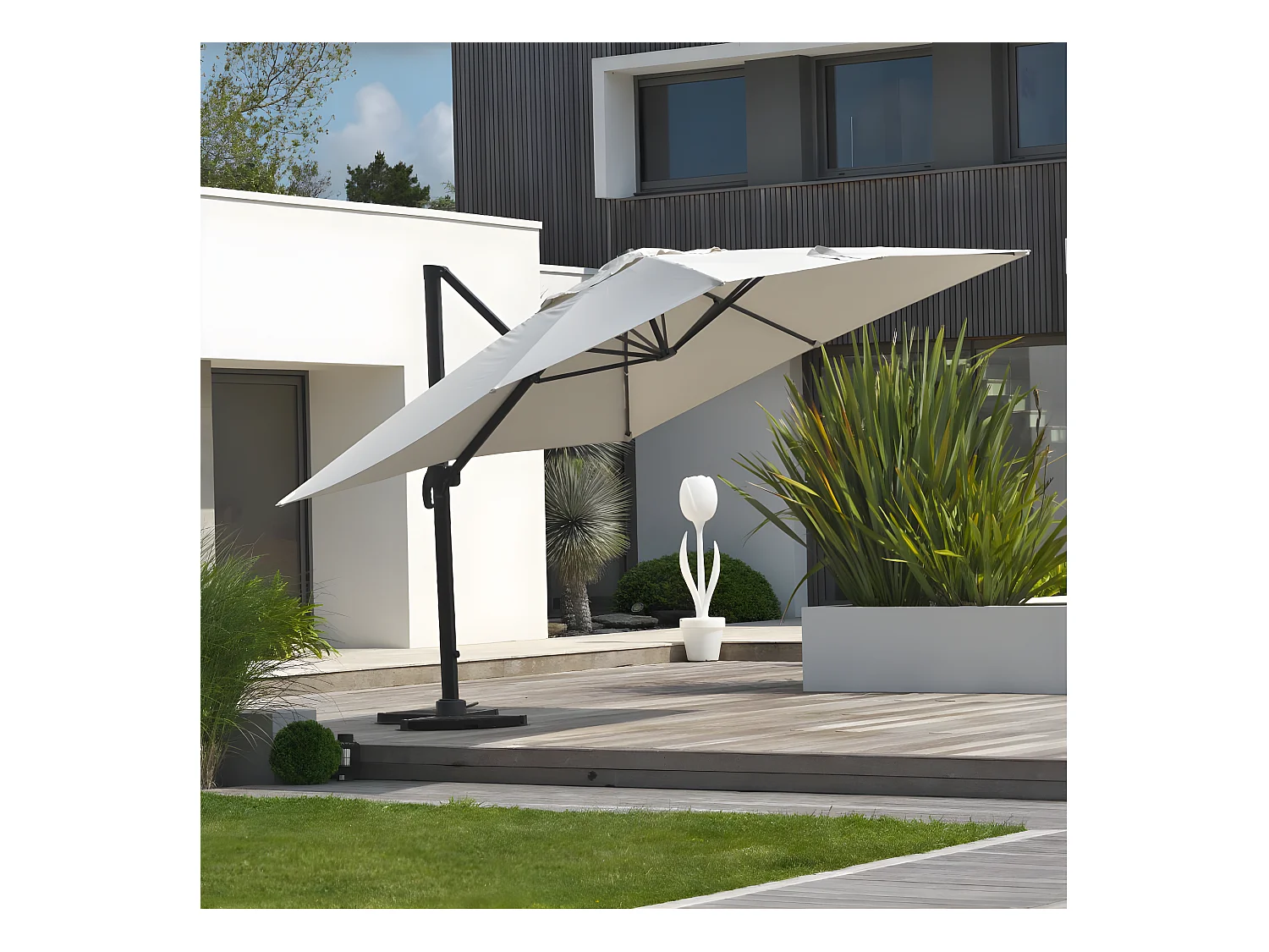 Parasol Déporté à Manivelle "Sevilla" 400cm Gris