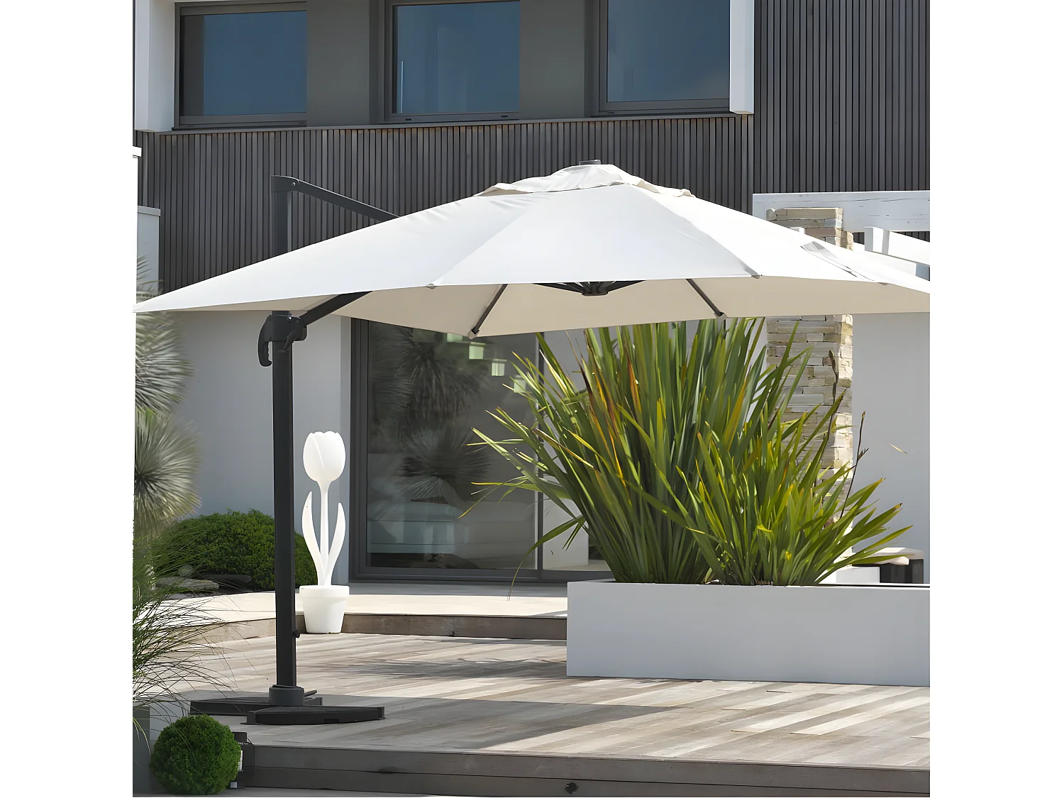 Parasol Déporté à Manivelle "Sevilla" 400cm Gris