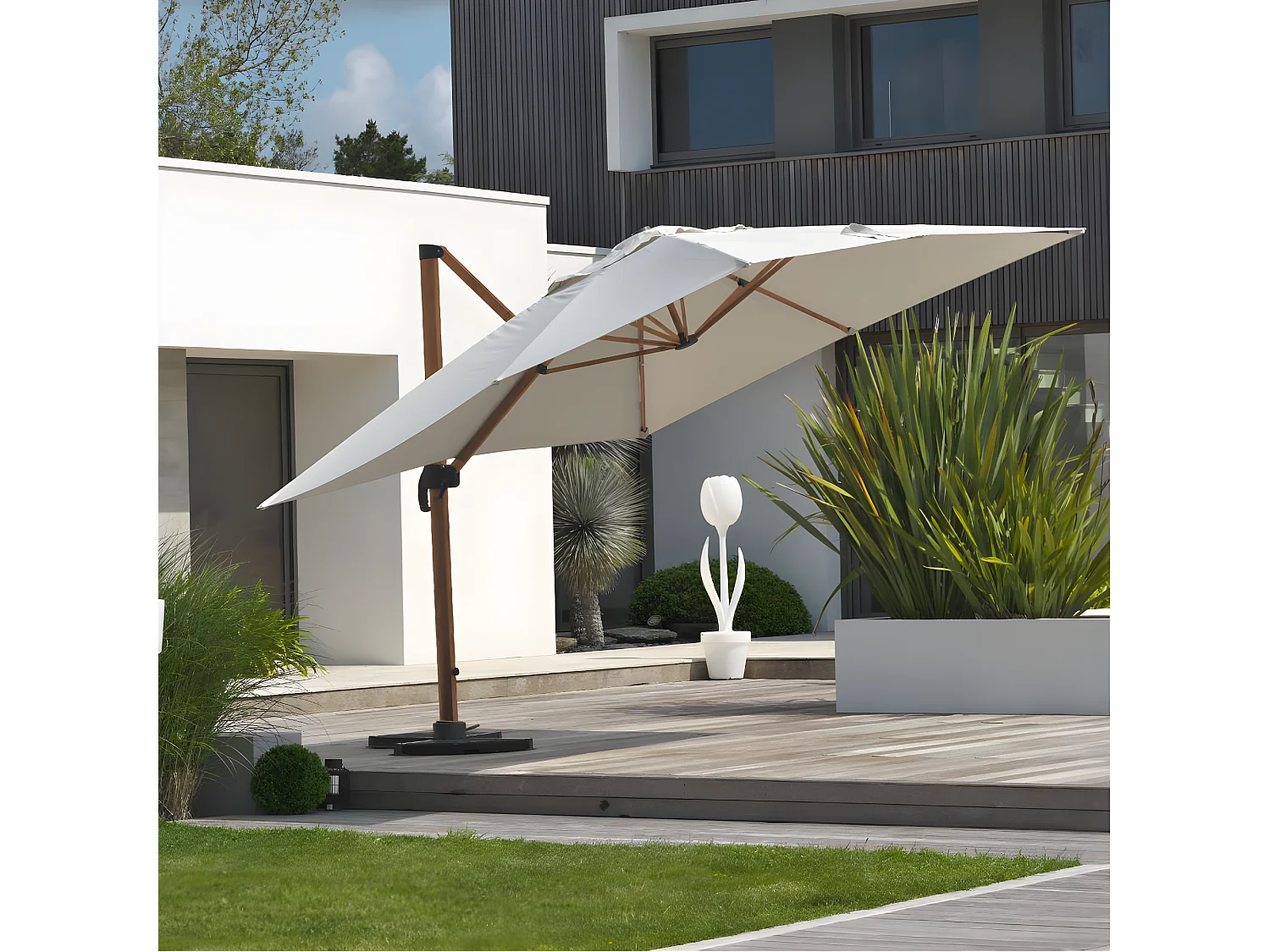 Parasol Déporté Imitation Bois "Sevilla" 400cm Gris
