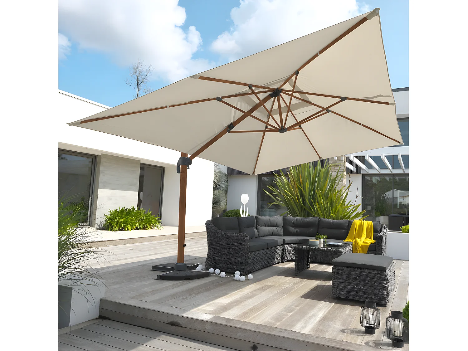 Parasol Déporté Imitation Bois "Sevilla" 400cm Gris