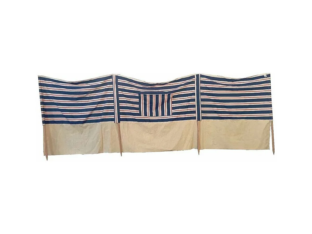 Pare-vent plage 2.7m tissu 100% coton Evora Bleu - écru et rouge