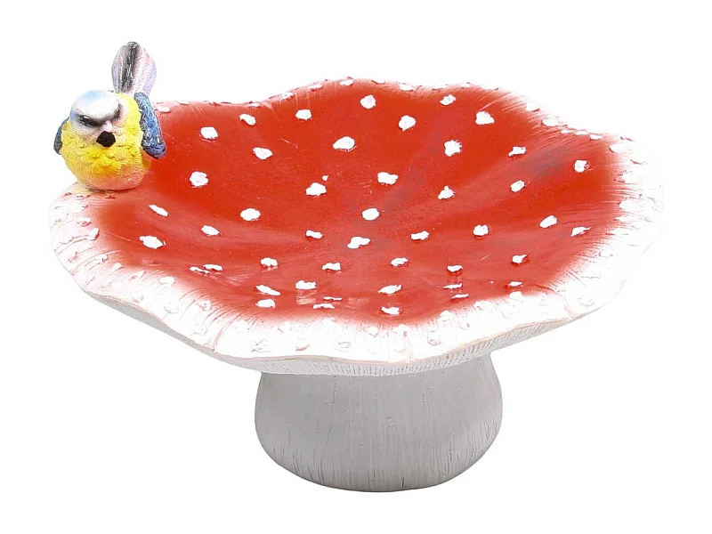Mangeoire champignon avec oiseau en résine 25 x 24 x 15 cm