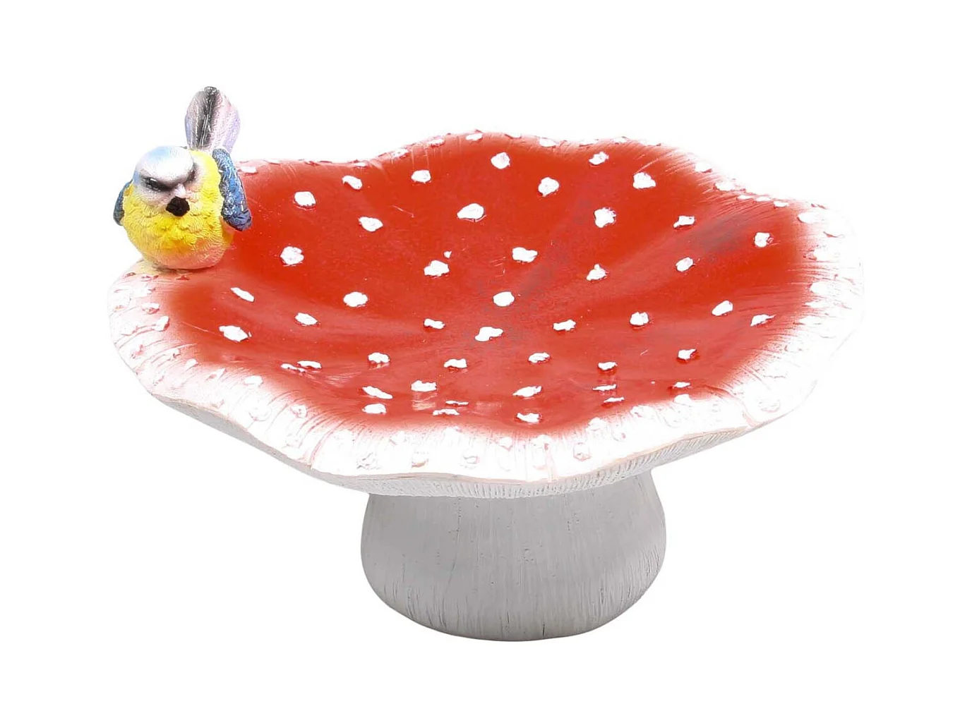 Mangeoire champignon avec oiseau en résine 25 x 24 x 15 cm