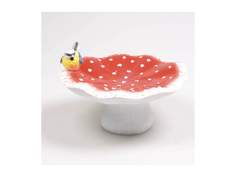 Mangeoire champignon avec oiseau en résine 25 x 24 x 15 cm