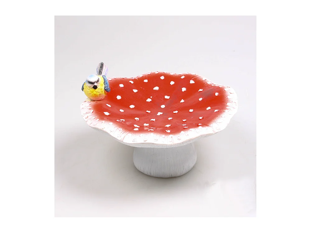 Mangeoire champignon avec oiseau en résine 25 x 24 x 15 cm