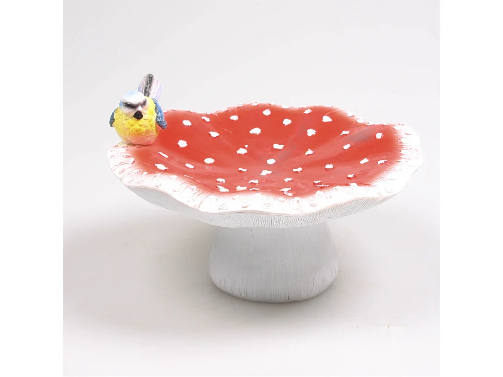 Mangeoire champignon avec oiseau en résine 25 x 24 x 15 cm