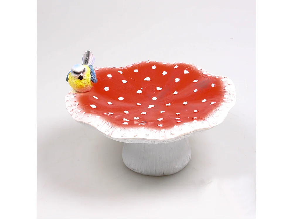 Mangeoire champignon avec oiseau en résine 25 x 24 x 15 cm