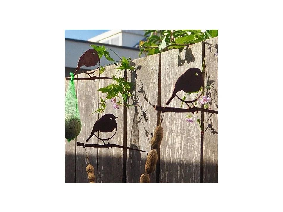 Oiseaux à planter mini rouge -gorge en acier corten (Lot de 3)