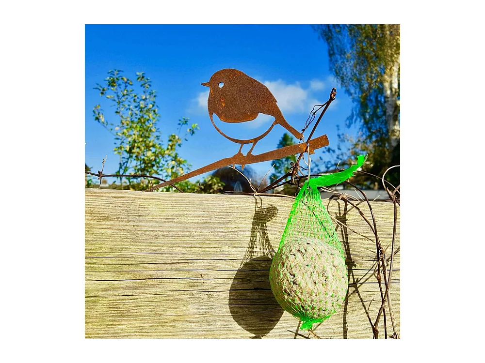 Oiseaux à planter mini rouge -gorge en acier corten (Lot de 3)