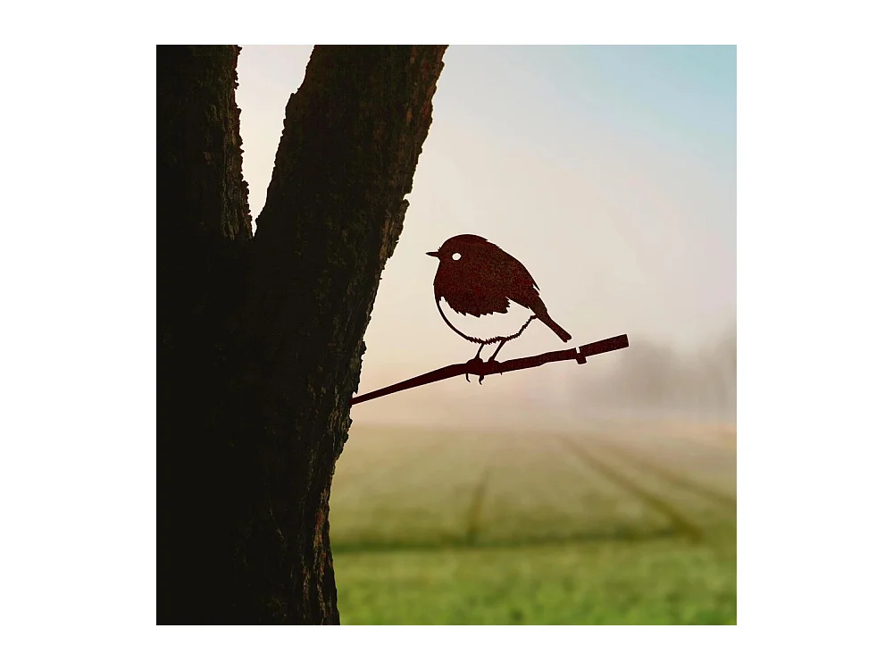 Oiseaux à planter mini rouge -gorge en acier corten (Lot de 3)