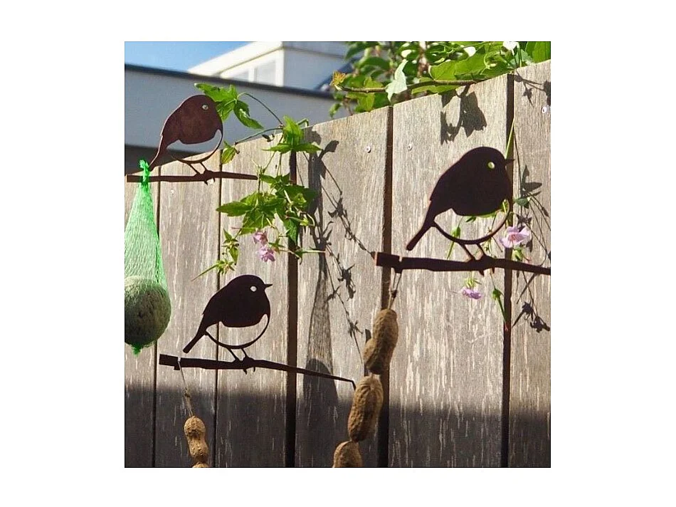 Oiseaux à planter mini rouge -gorge en acier corten (Lot de 3)