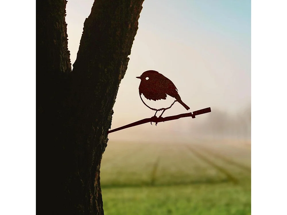 Oiseaux à planter mini rouge -gorge en acier corten (Lot de 3)