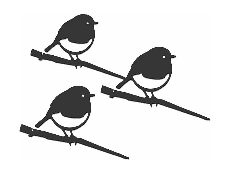 Oiseaux à planter mini rouge -gorge en acier corten (Lot de 3)