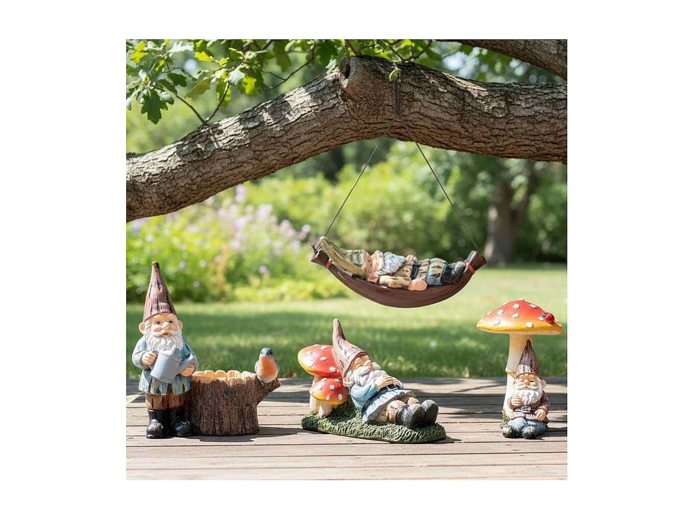 Mini nain de jardin en résine Assis champignon