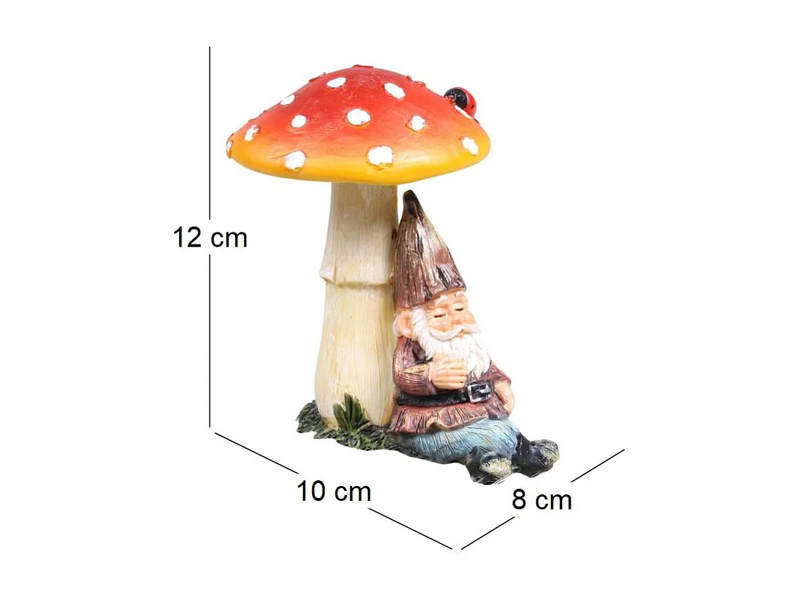Mini nain de jardin en résine Assis champignon
