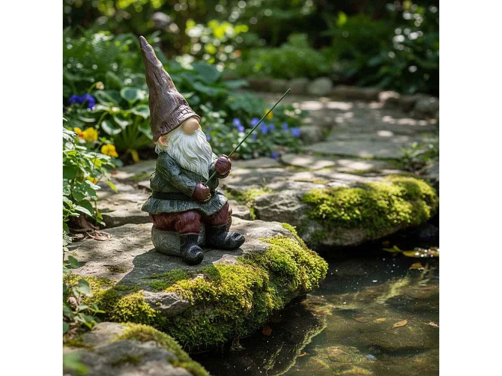 Nain de jardin pêcheur en résine 25 cm