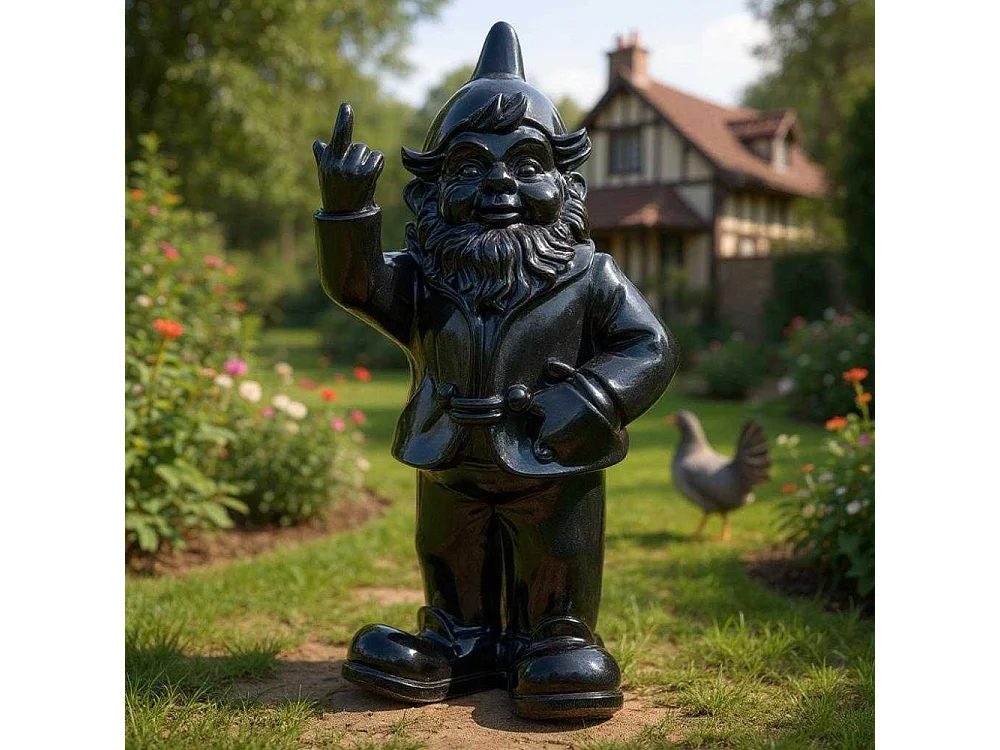 Nain de jardin en résine doigt d'honneur 7 x 8 x 20 cm Noir