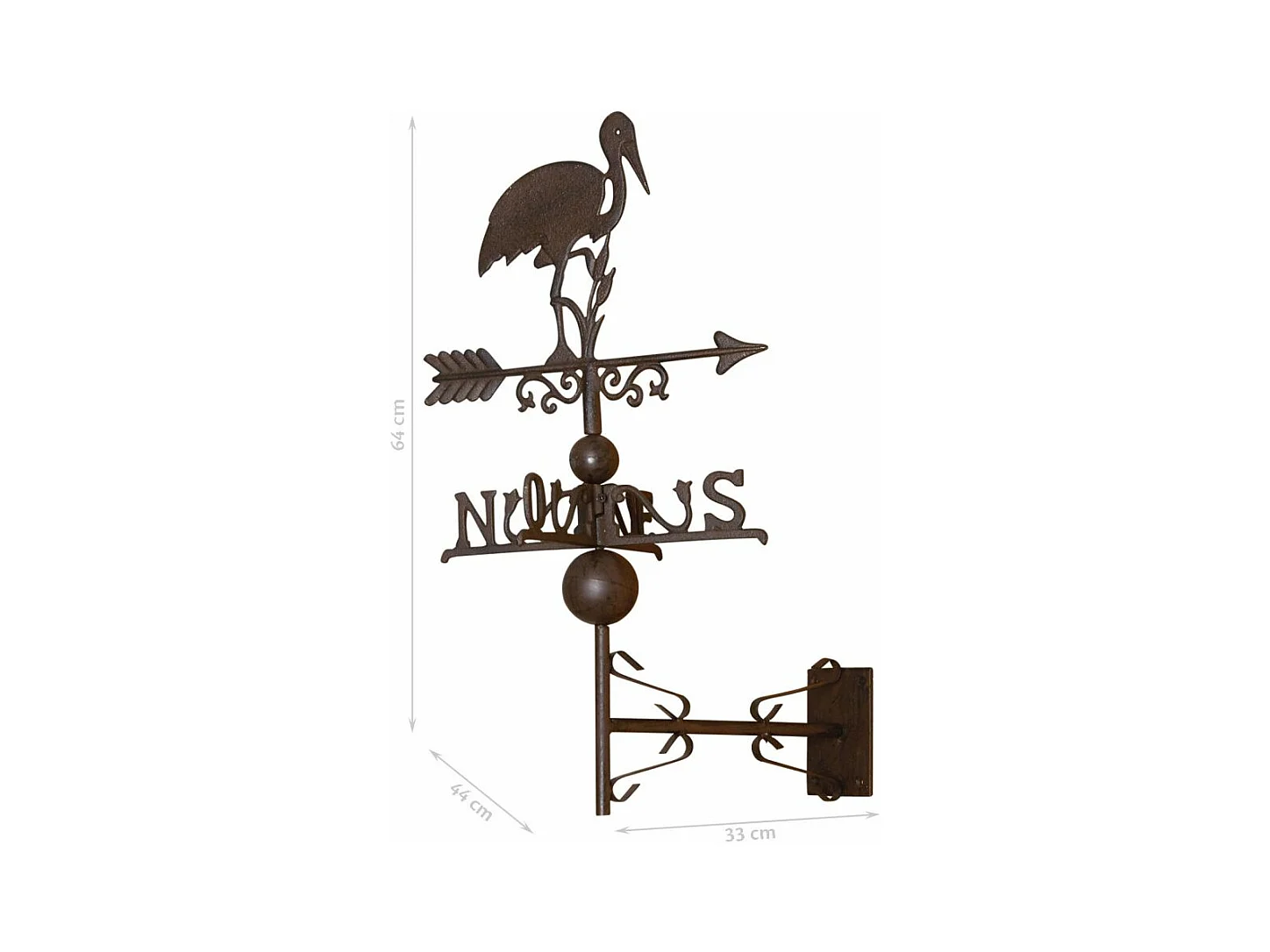 Girouette cigogne avec frise en fonte