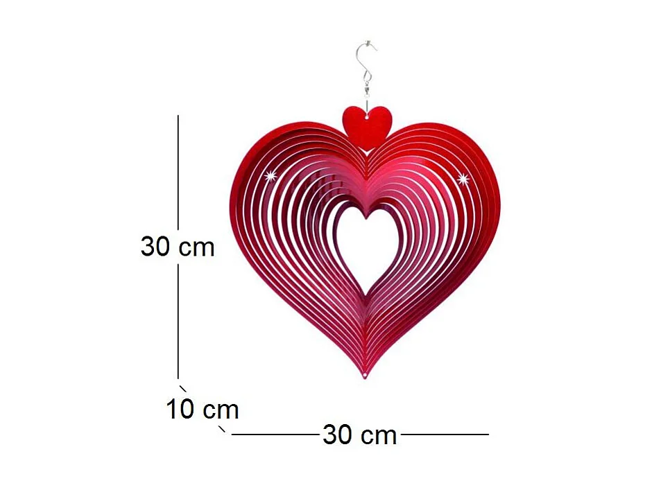 Mobile à vent coeur rouge 30 x 30 x 10 cm