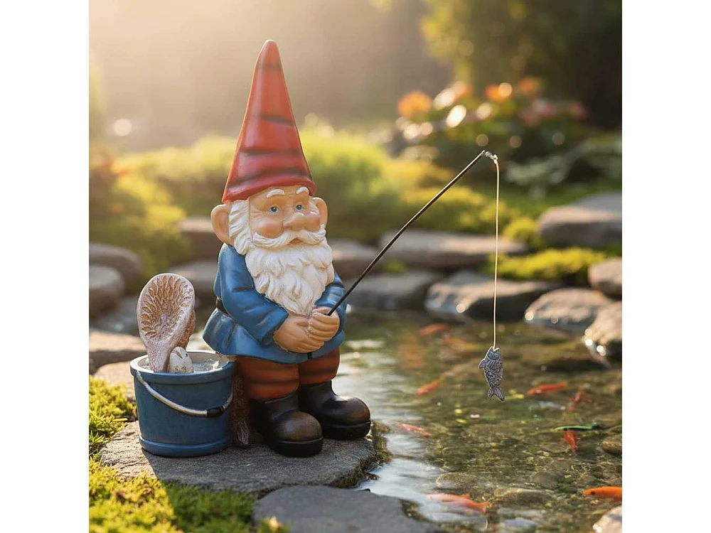 Gnome de jardin Pêche à la ligne