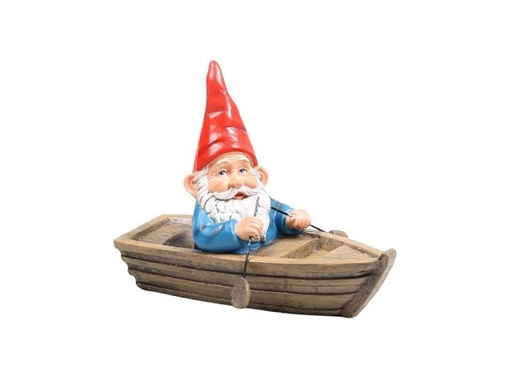 Nain de jardin en résine ballade sur l'eau Barque assis