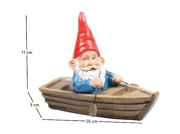 Nain de jardin en résine ballade sur l'eau Barque assis