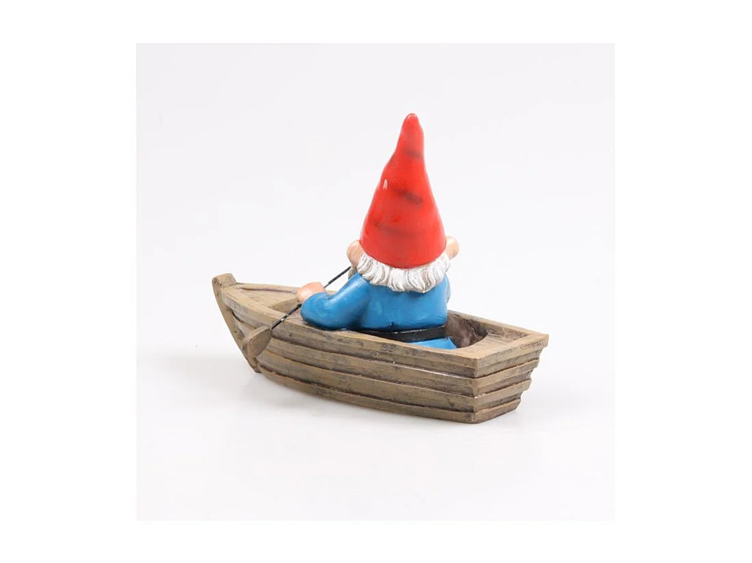 Nain de jardin en résine ballade sur l'eau Barque assis