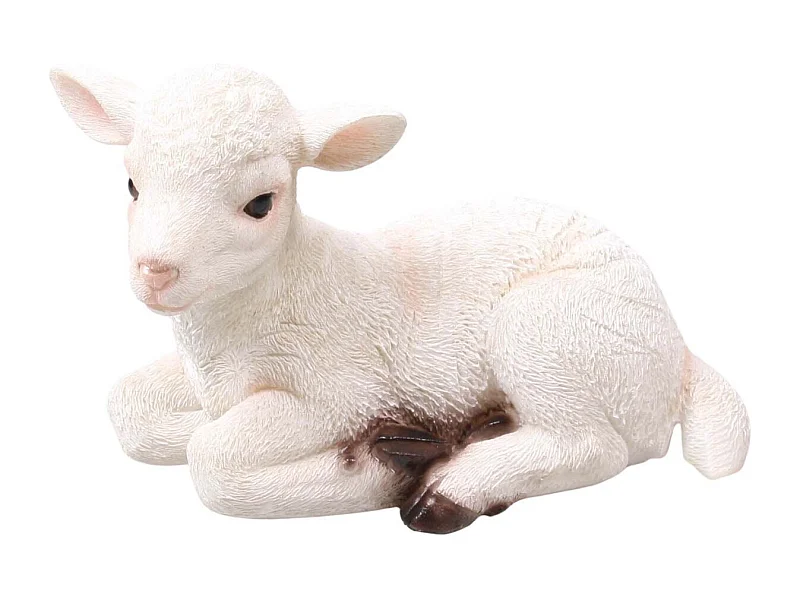 Agneau blanc en résine Couché 1