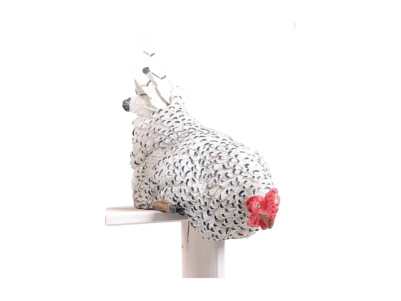 Poule avec queue en métal assise sur le bord 23 x 14 x 24 cm