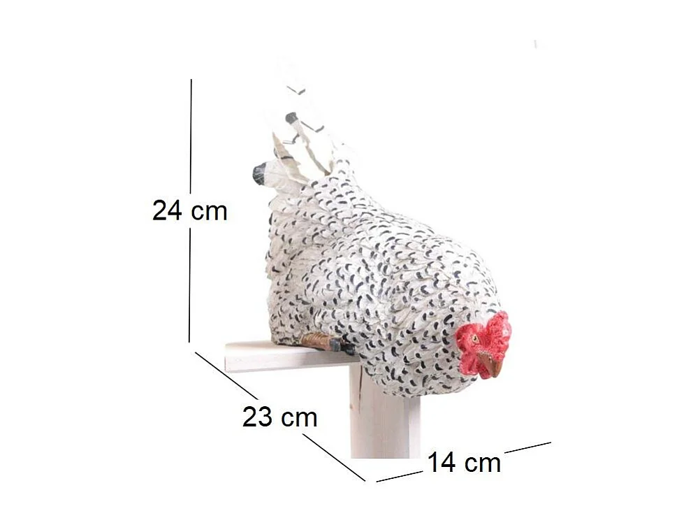Poule avec queue en métal assise sur le bord 23 x 14 x 24 cm