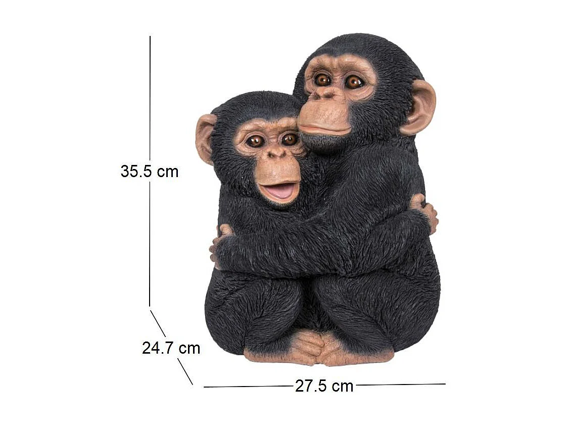 Chimpanzés enlacés en résine 35 cm