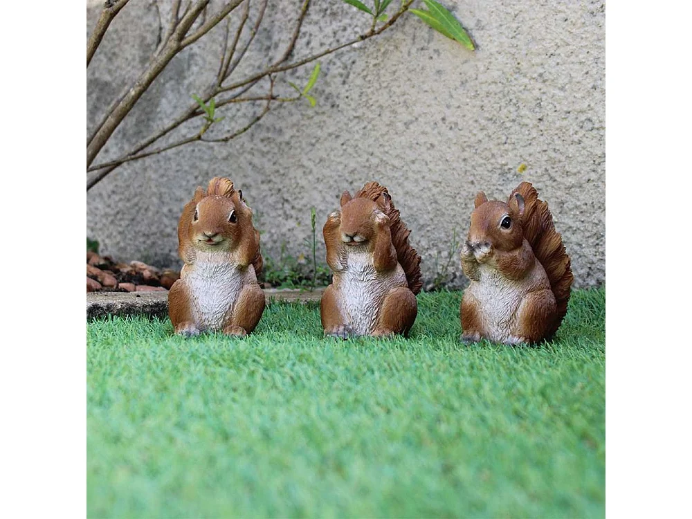 Ecureuils expressifs en résine (Lot de 3)