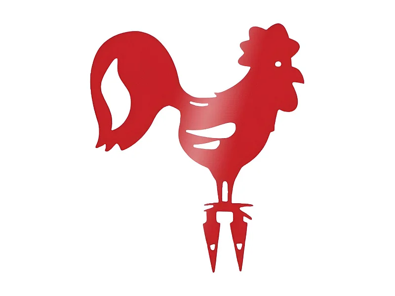Coq décoratif en acier coloré sur pic