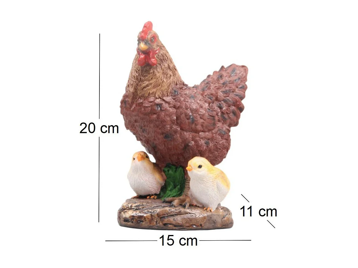 Poule avec poussins en résine 15 x 11 x 20 cm