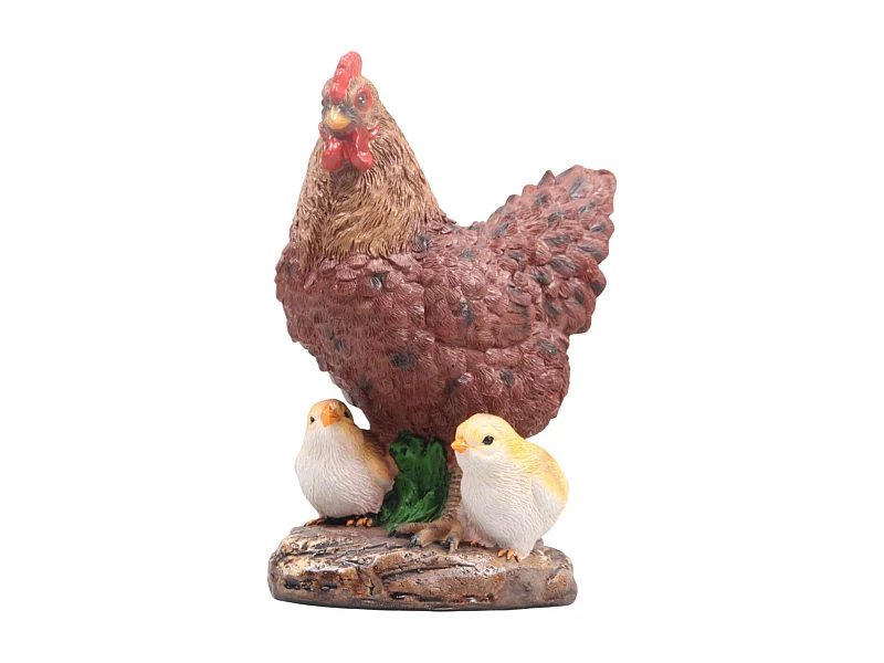 Poule avec poussins en résine 15 x 11 x 20 cm