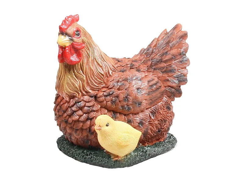 Poule couvant avec poussin en résine 17 x 23 x 19 cm